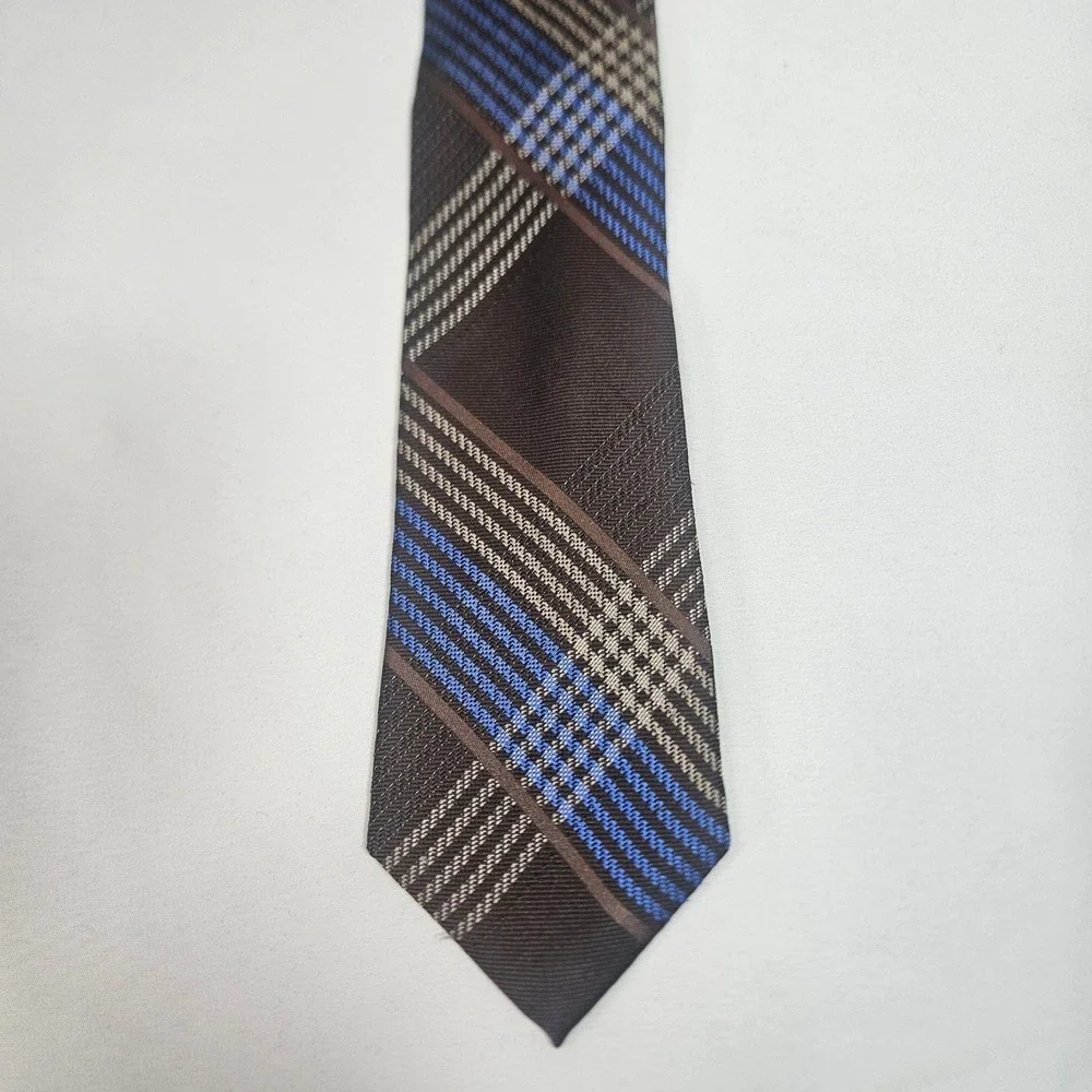 Michael Kors Men Plaid Silk Tie‎ Brown Blue Tan Formal Business Accessory